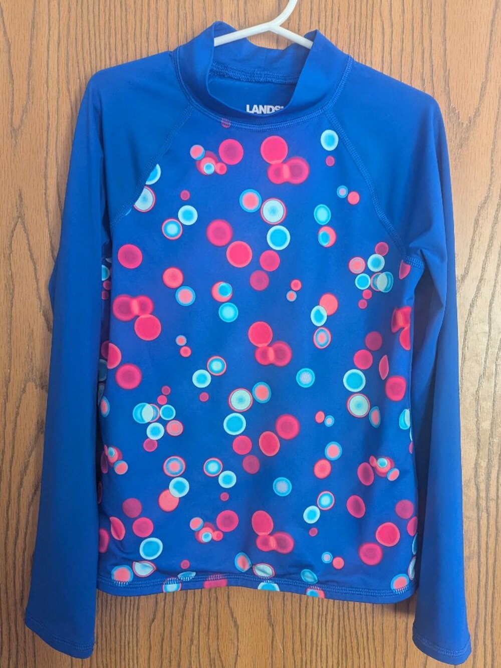 Lands End Long Sleeve Rash Guard Multicolor Dot Swim Shirt Sun Protection Girl M